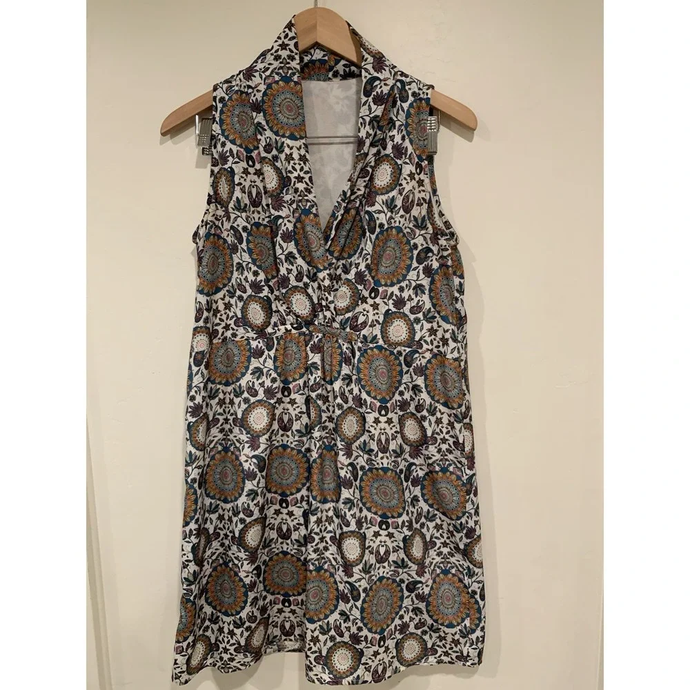 Boho Mandala Paisley Maxi Dress‎ Blue Orange Floral Wrap Faux Surplice M? L?